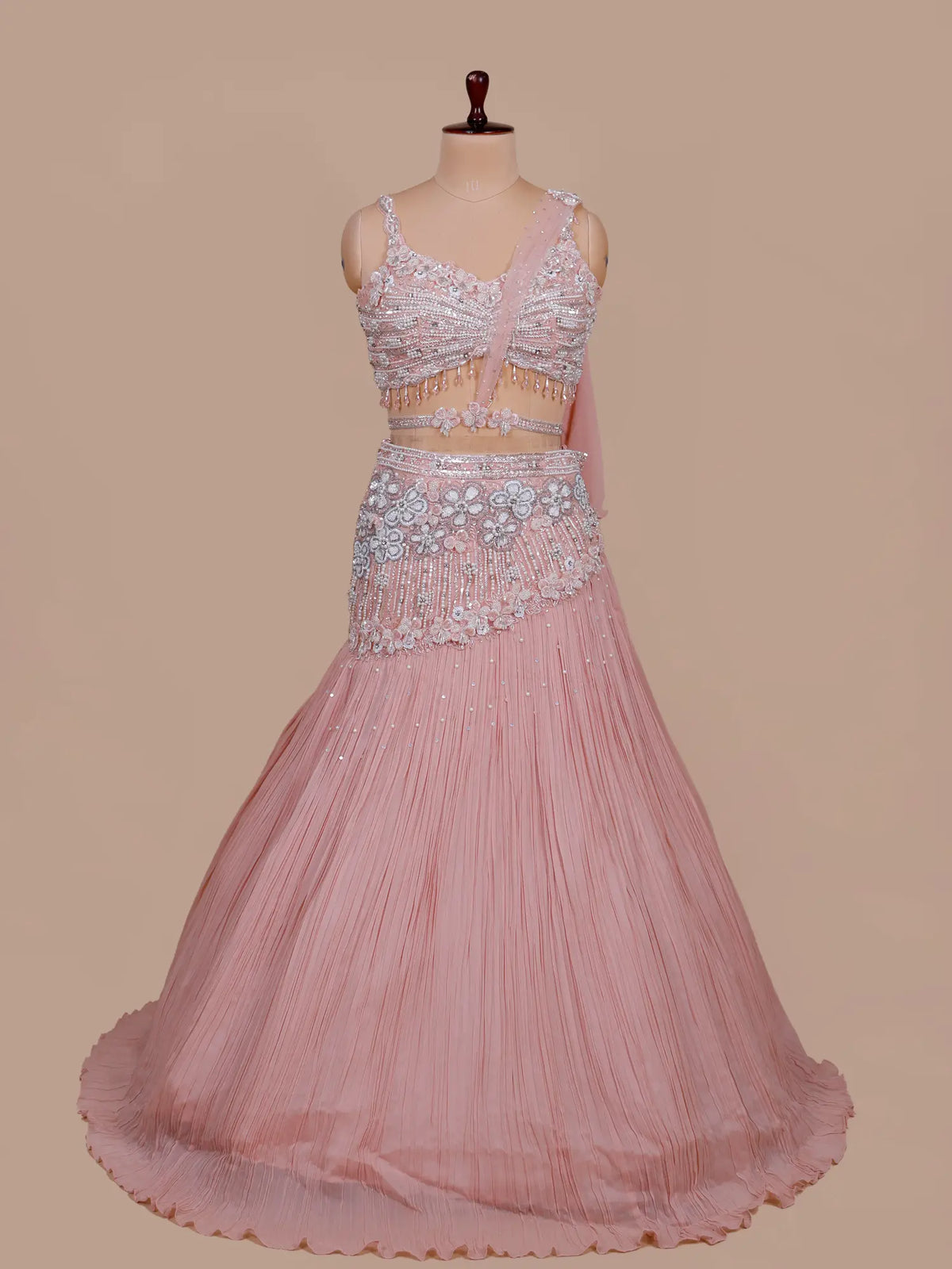 MyFashion KLS-2735 Luxury Dusty Rose Georgette Crystal Pearl Lehenga