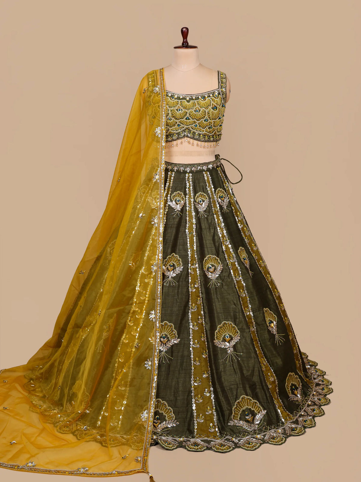 MyFashion KLS-2716 Designer Olive Green Silk Traditional Lehenga