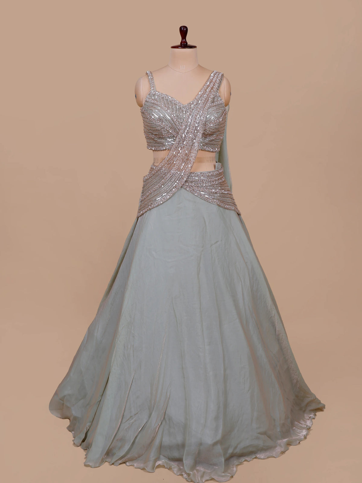 MyFashion KLS-2743 Get Designer Pastel Green Organza Lehenga With Sequins Work
