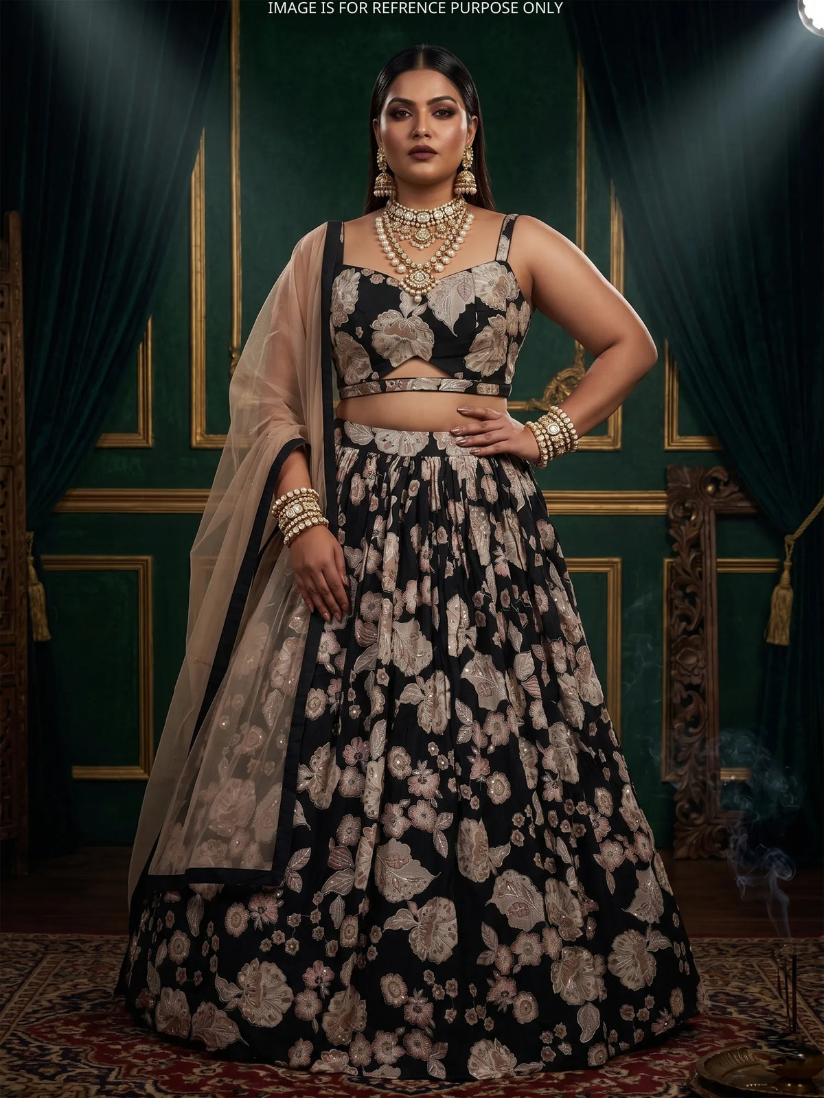 MyFashion KLS-2788 Exclusive Black Floral Crepe Silk Lehenga With Designer Work