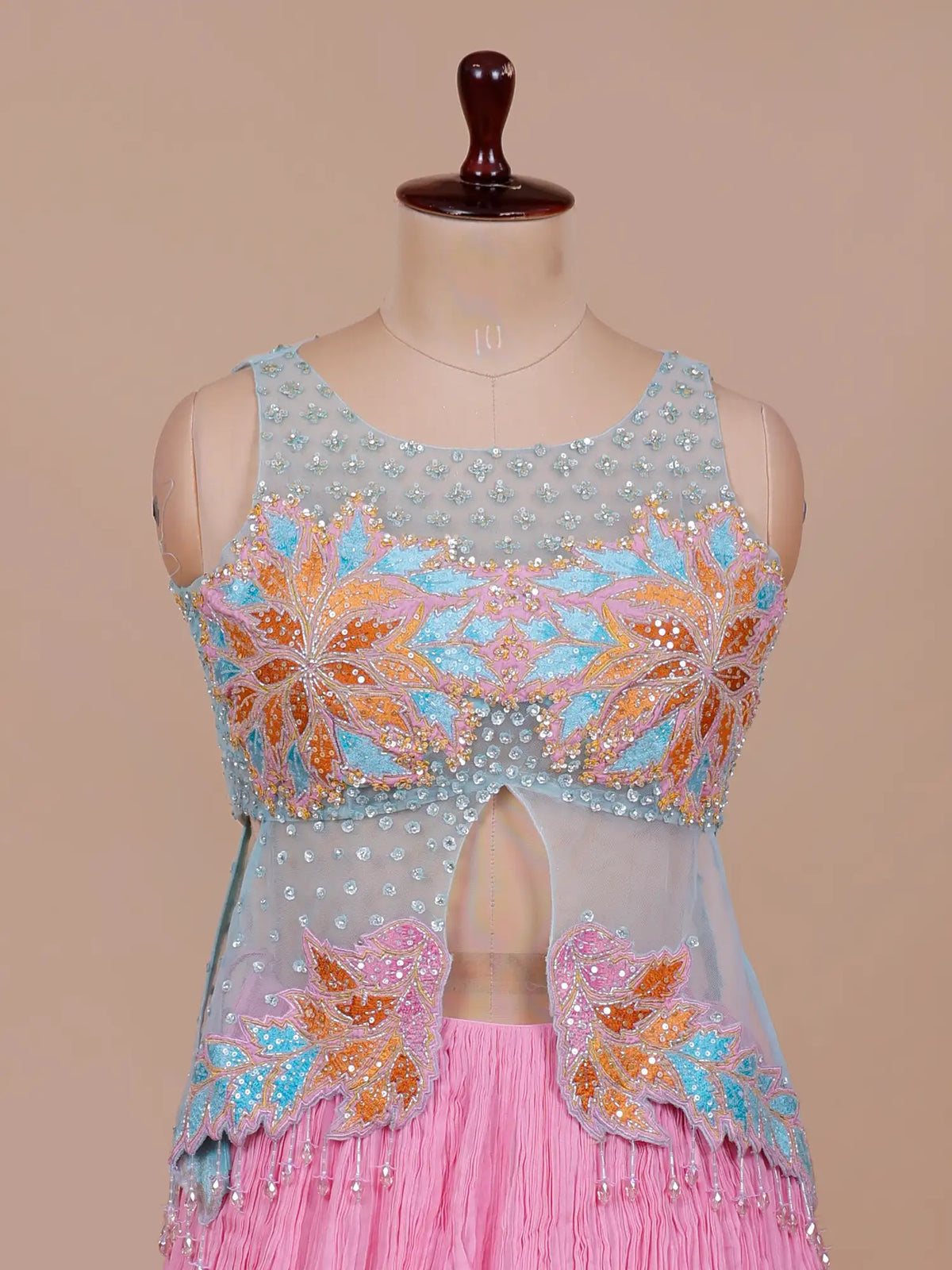 MyFashion -KLS-2845 Pink Blue Net Georgette Lehenga Choli For Party Wear Occasions