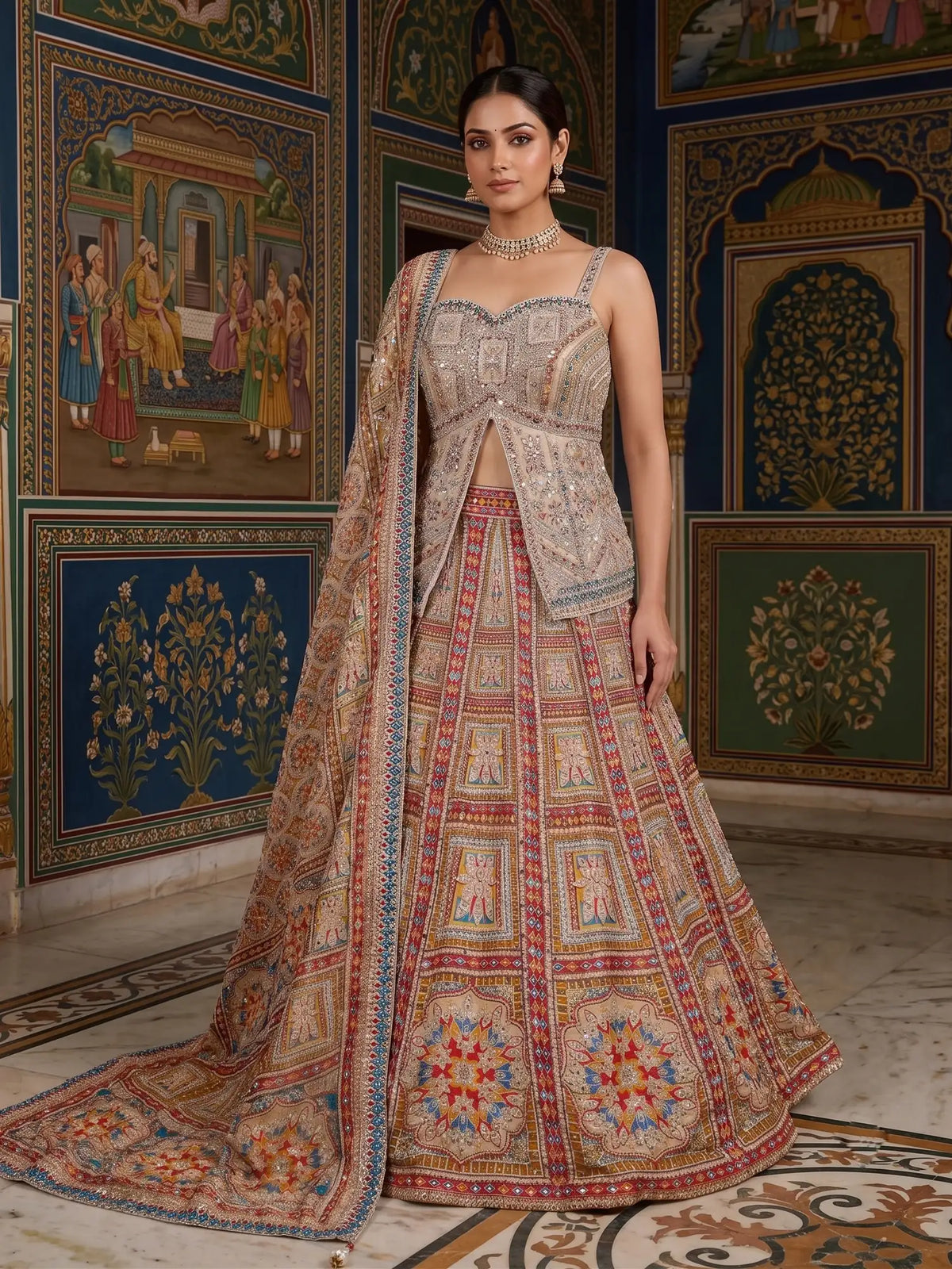 MyFashion KLS-2771 Eye Catching Bollywood Style Multi Silk Peplum Lehenga
