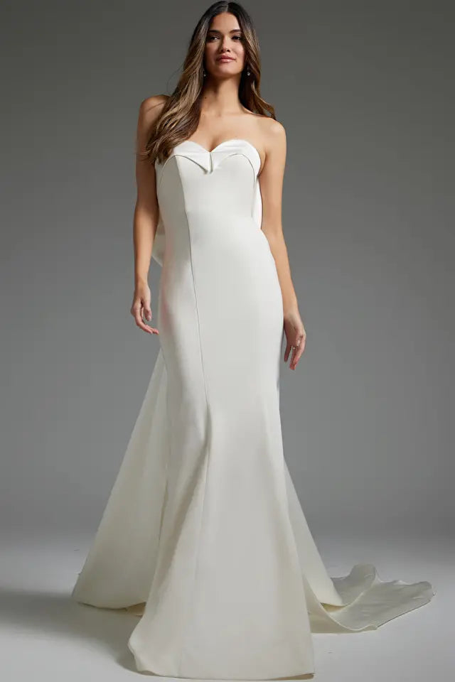 Jovani -JB05352 Strapless Crepe Mermaid Wedding Dress