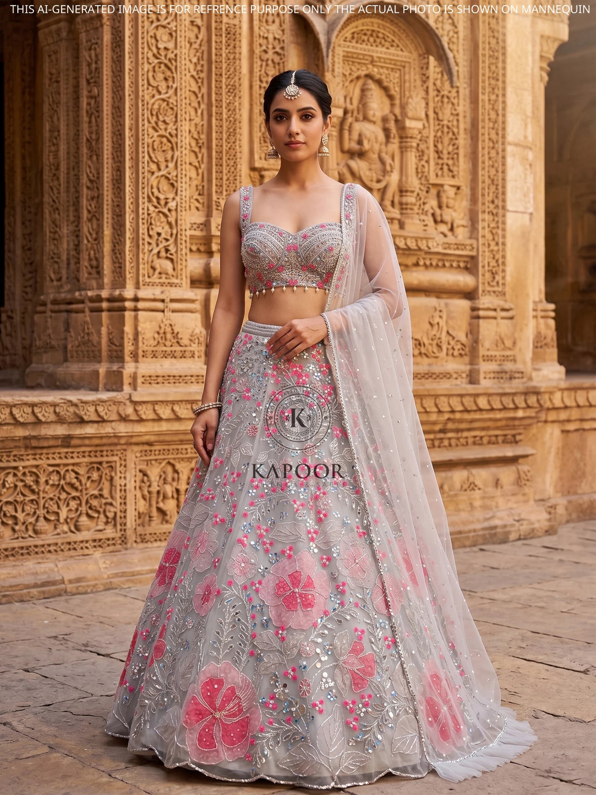 MyFashion KLS-2679 Evening Grey Net Lehenga with Mirror Aplique Work