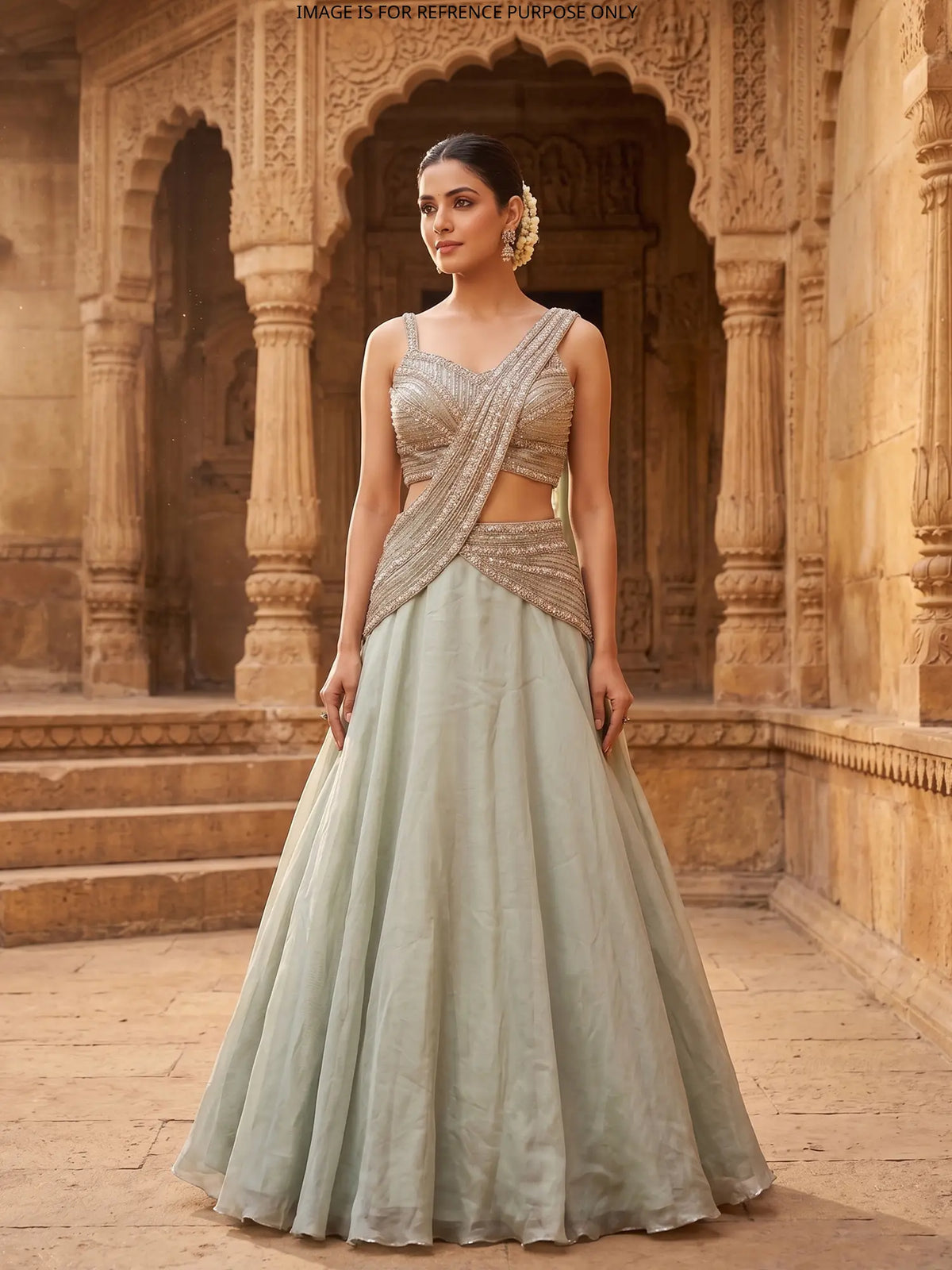 MyFashion KLS-2743 Get Designer Pastel Green Organza Lehenga With Sequins Work
