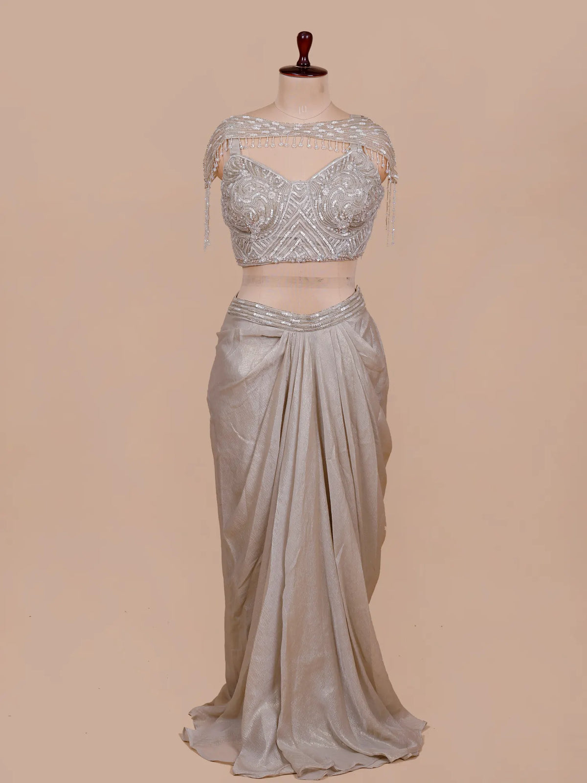 MyFashion KLS-2833 Champagne Pre Draped Saree Online Worldwide