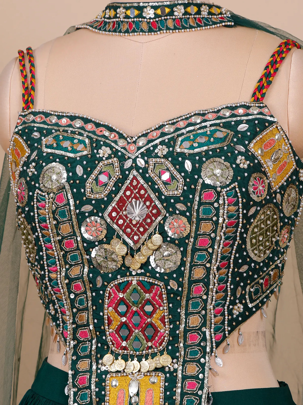 MyFashion KLS-2773 Premium Dark Green Chinon Lehenga Choli With Pearl Design