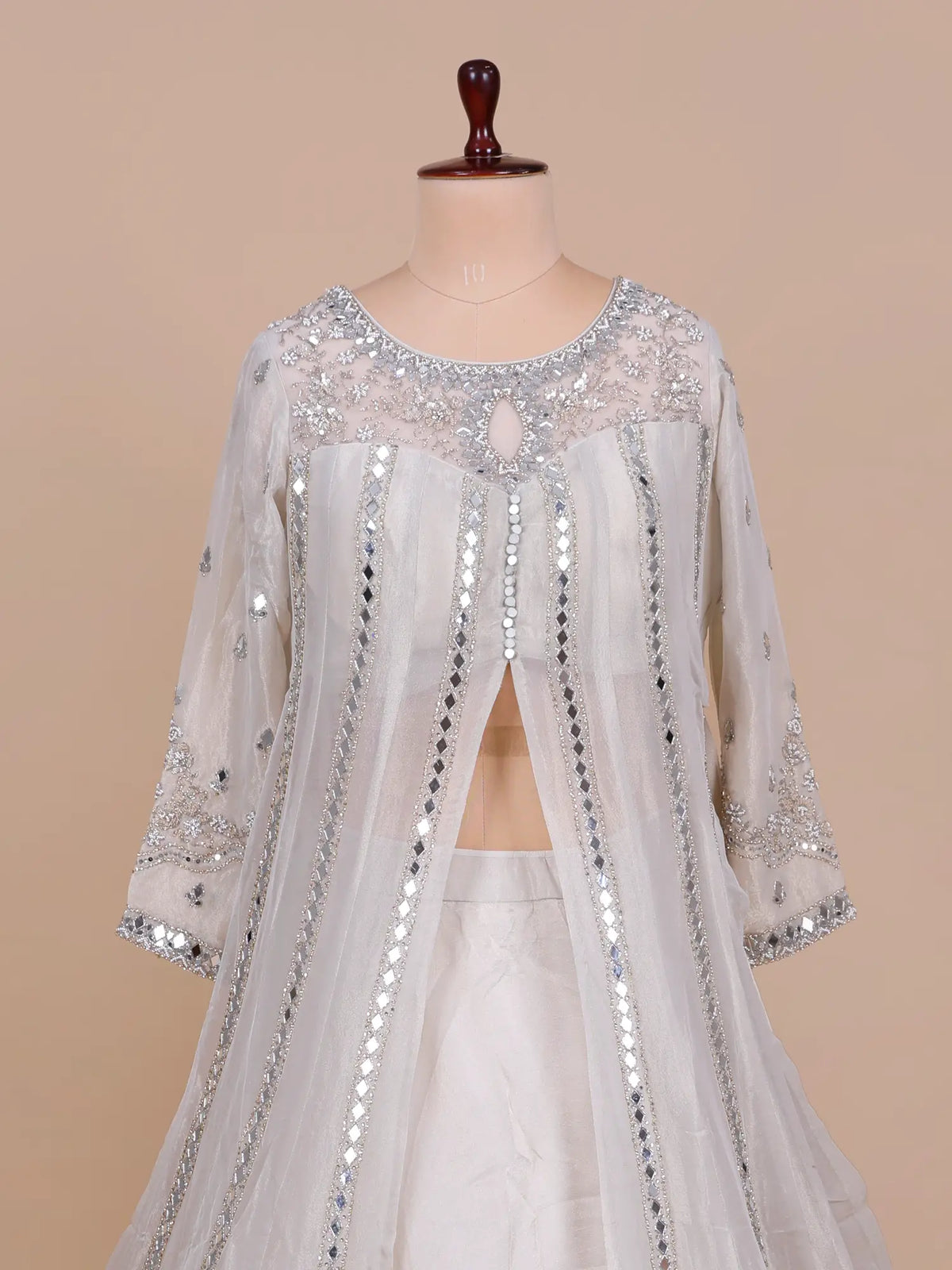 MyFashion -KLS-2825 Trending Off White Shimmer Indo Western Lehenga With Resham Work