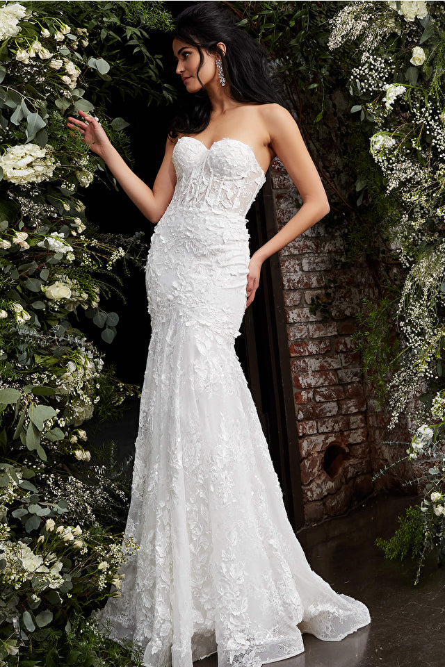 Off White Strapless Embroidered Bridal Dress By Jovani -JB02836