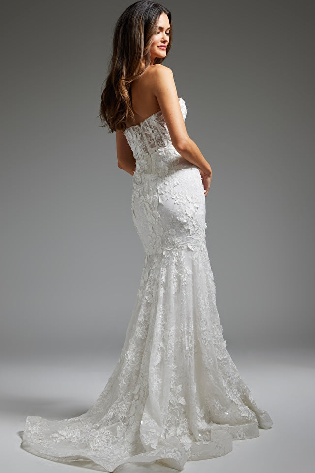 Off White Strapless Embroidered Bridal Dress By Jovani -JB02836