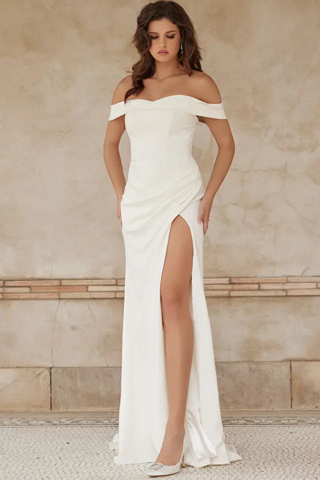 Jovani -JB07454 Off Shoulder Wedding Sheath Dress