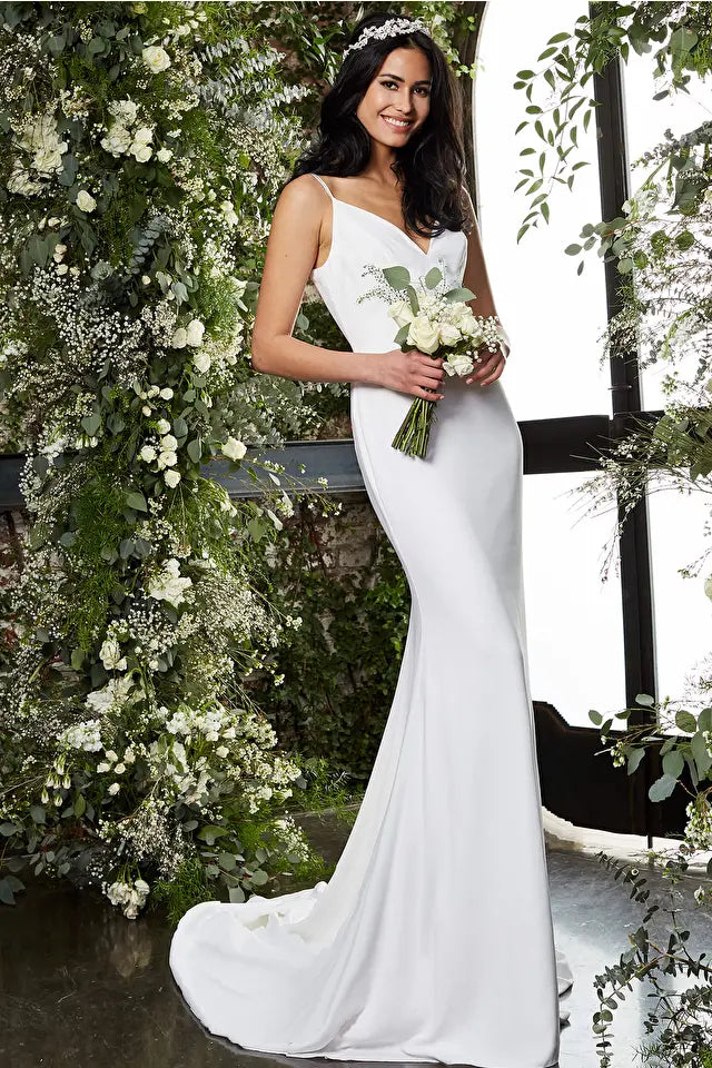 Jovani -JB2507 V-Neck Sheath Bridal Dress