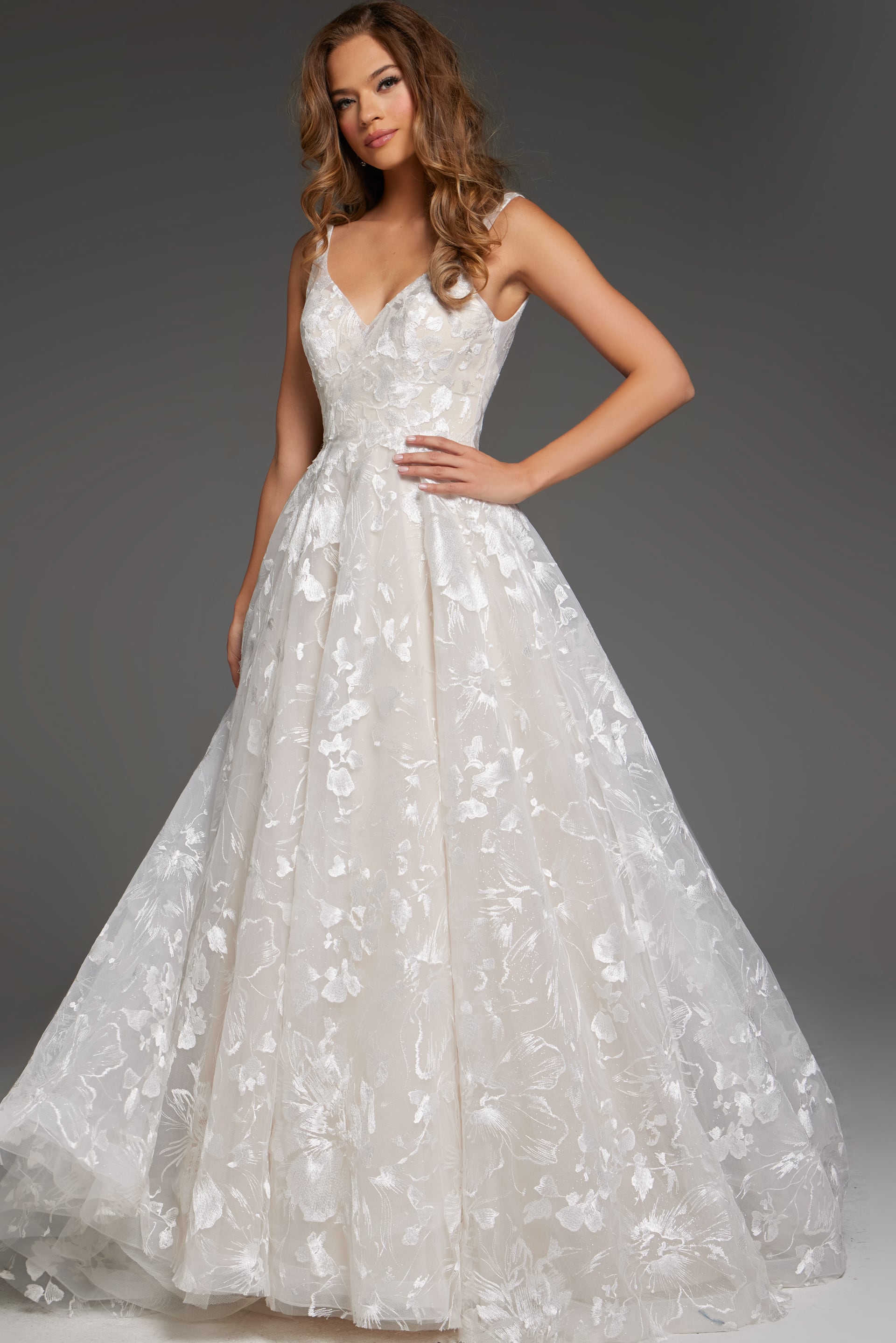 Jovani -JB37434 Sleeveless V-Neck Floral Ball Gown