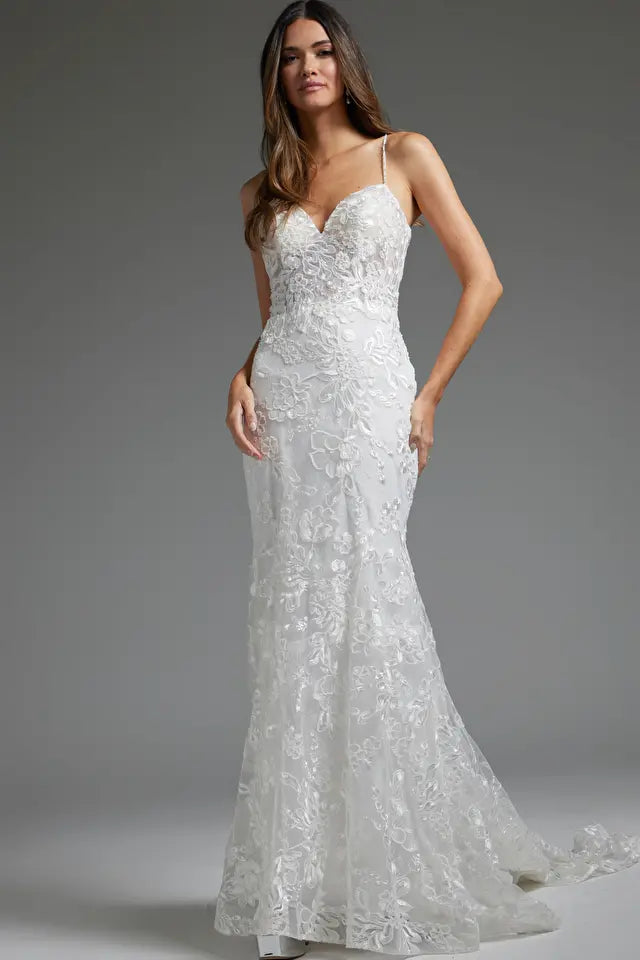 Jovani -JB37538 Floral Embroidered Wedding Dress