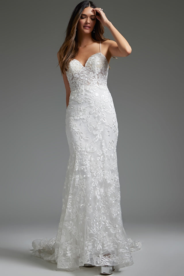 Jovani -JB37538 Floral Embroidered Wedding Dress