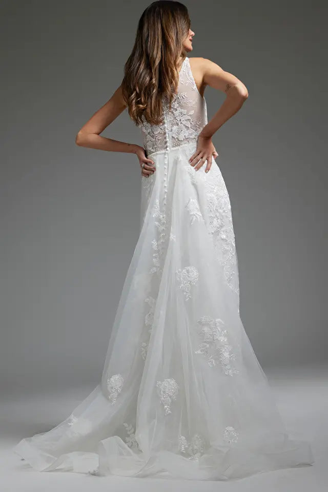 Jovani -JB37601 One Shoulder Lace Applique Bridal Dress