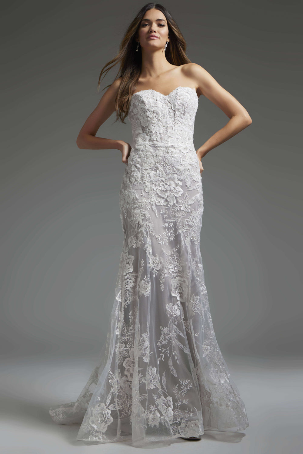 Jovani -JB38221 Embroidered Strapless Wedding Dress