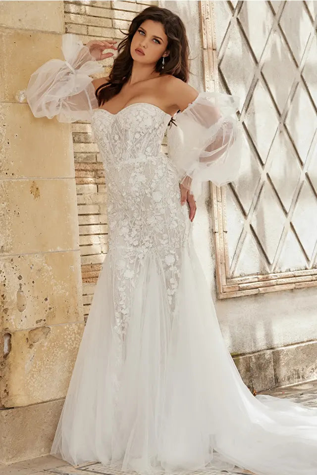 Jovani -JB38491  Laced Sweetheart Neckline Bridal Mermaid Dress