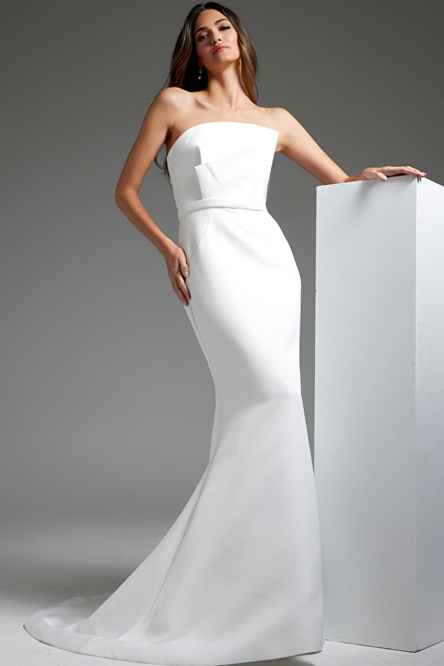 Jovani -JB40597 Off White Sheath Simple Bridal Dress