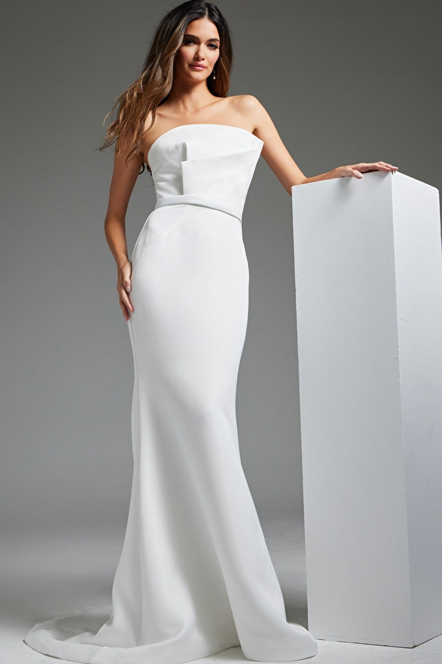 Jovani -JB40597 Off White Sheath Simple Bridal Dress