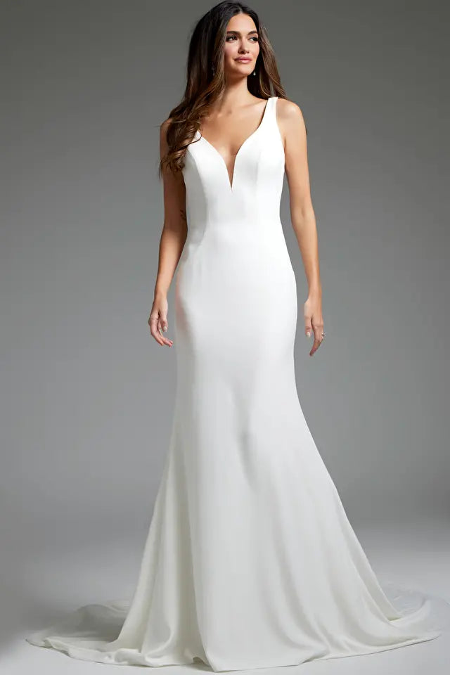 Jovani -JB42222 Sheer Lace Back Wedding Dress