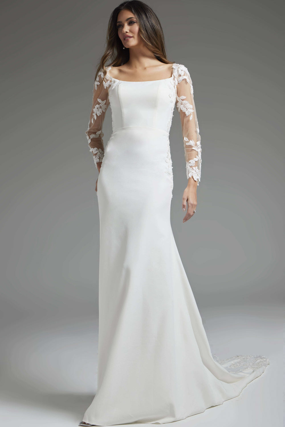 Jovani -JB42297 Long Sleeve Sheath Bridal Dress