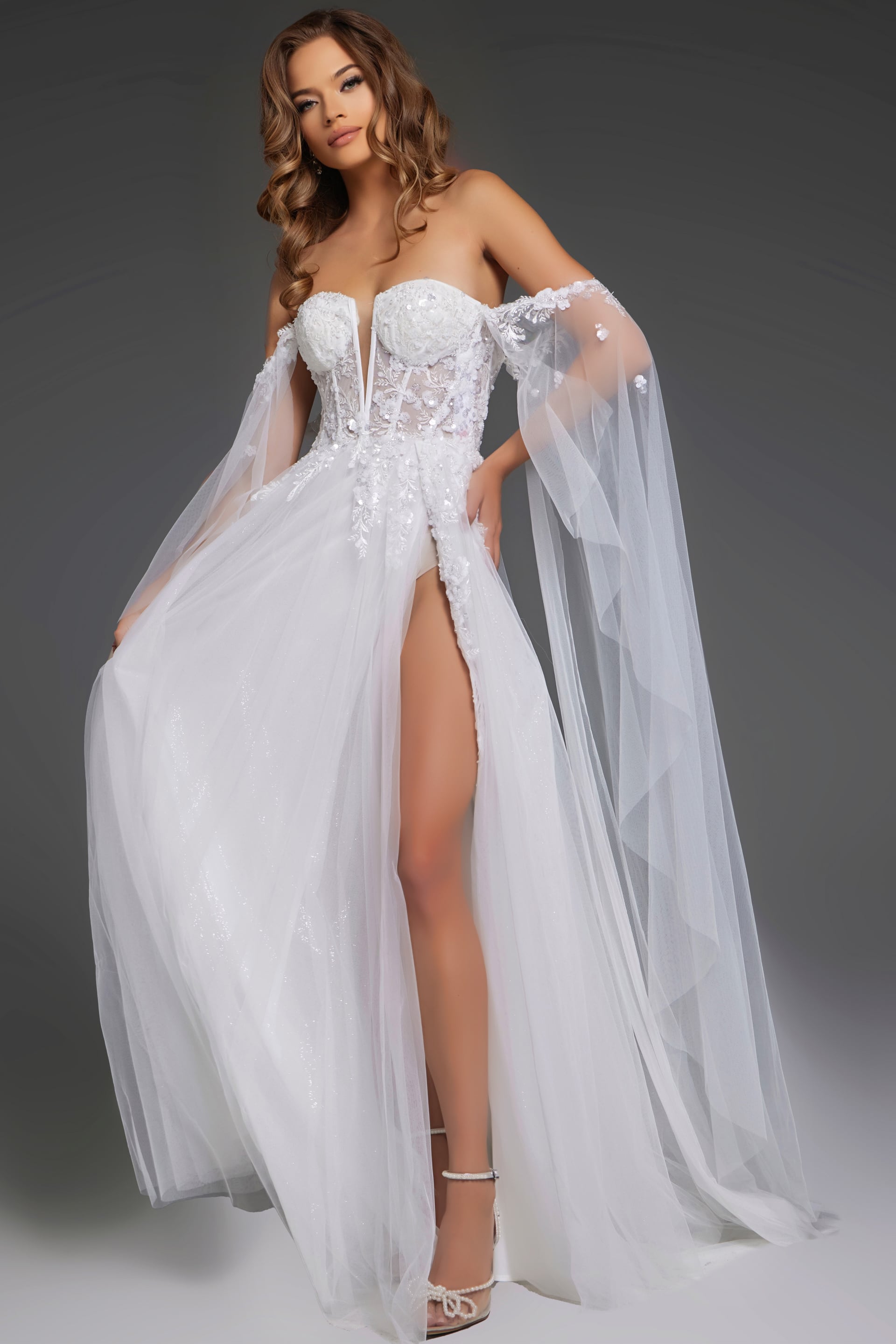 Jovani -JB42480 Off the Shoulder Sheer Bridal Gown