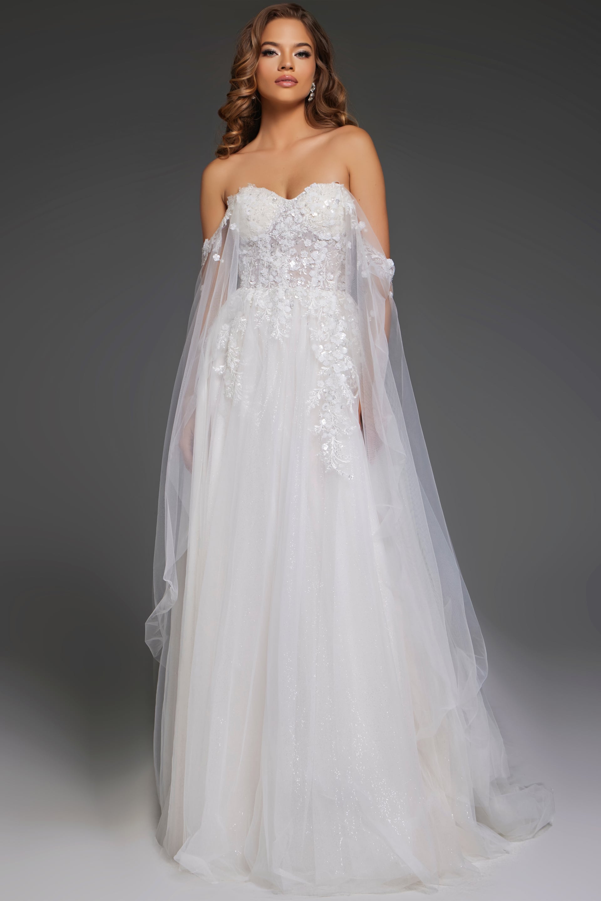 Jovani -JB42481 Off the Shoulder Embroidery Wedding Gown