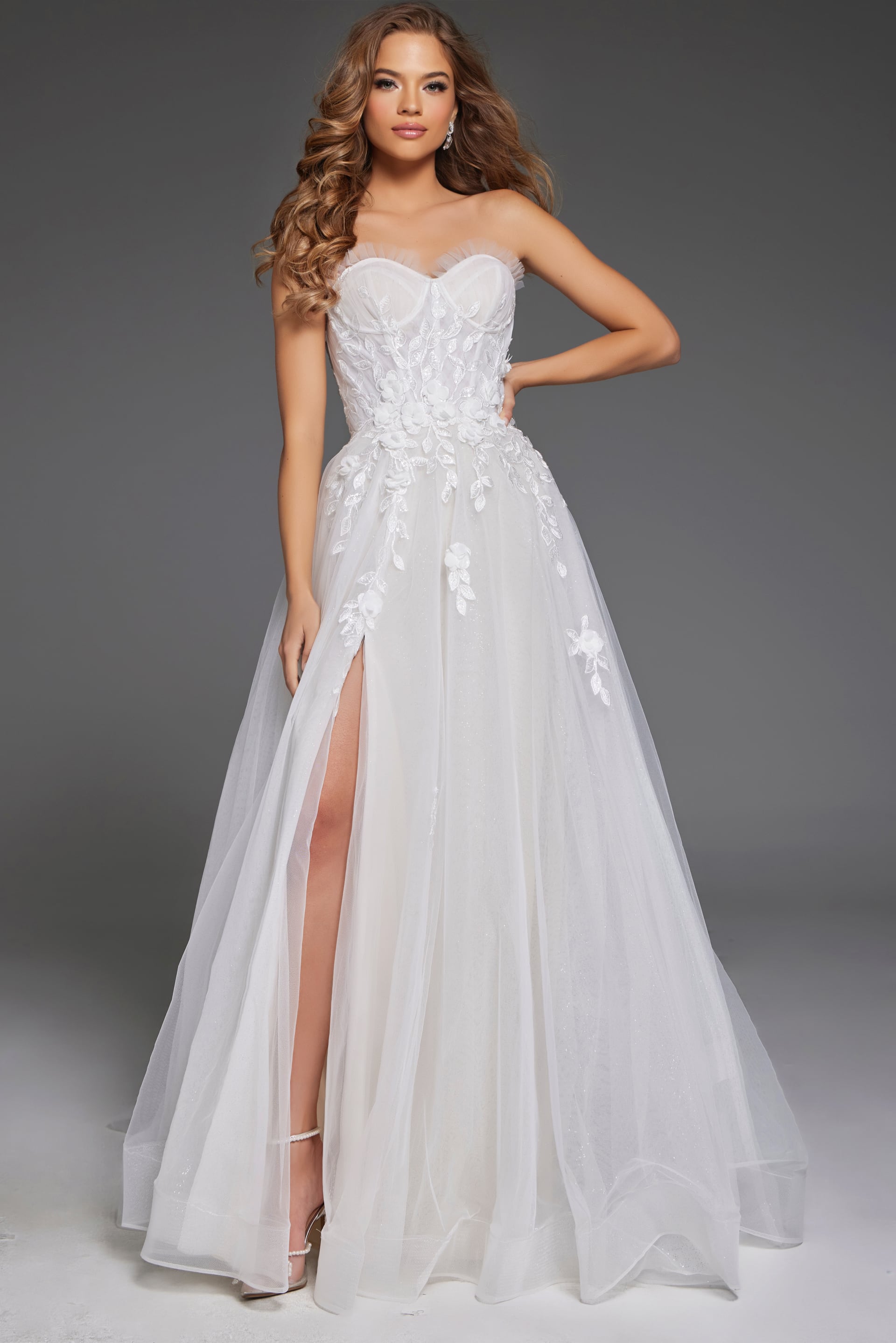 Jovani -JB42485 Strapless Floral A-Line Wedding Gown