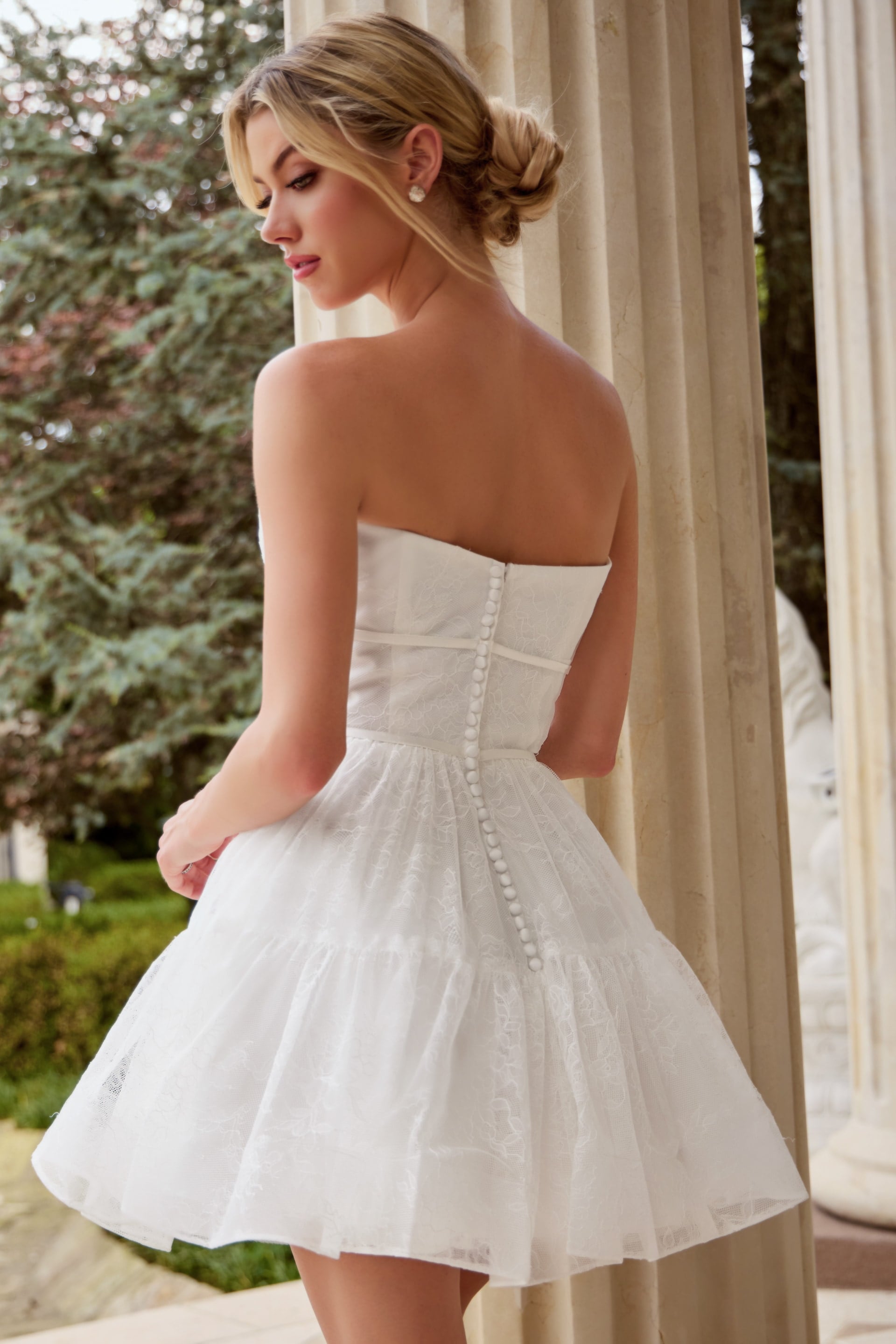 Jovani -JB50282 Strapless Short A-Line Lace Wedding Dress