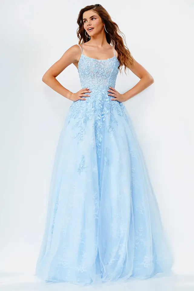 Spaghetti Strap Embroidered Prom Gown By Jovani -06644