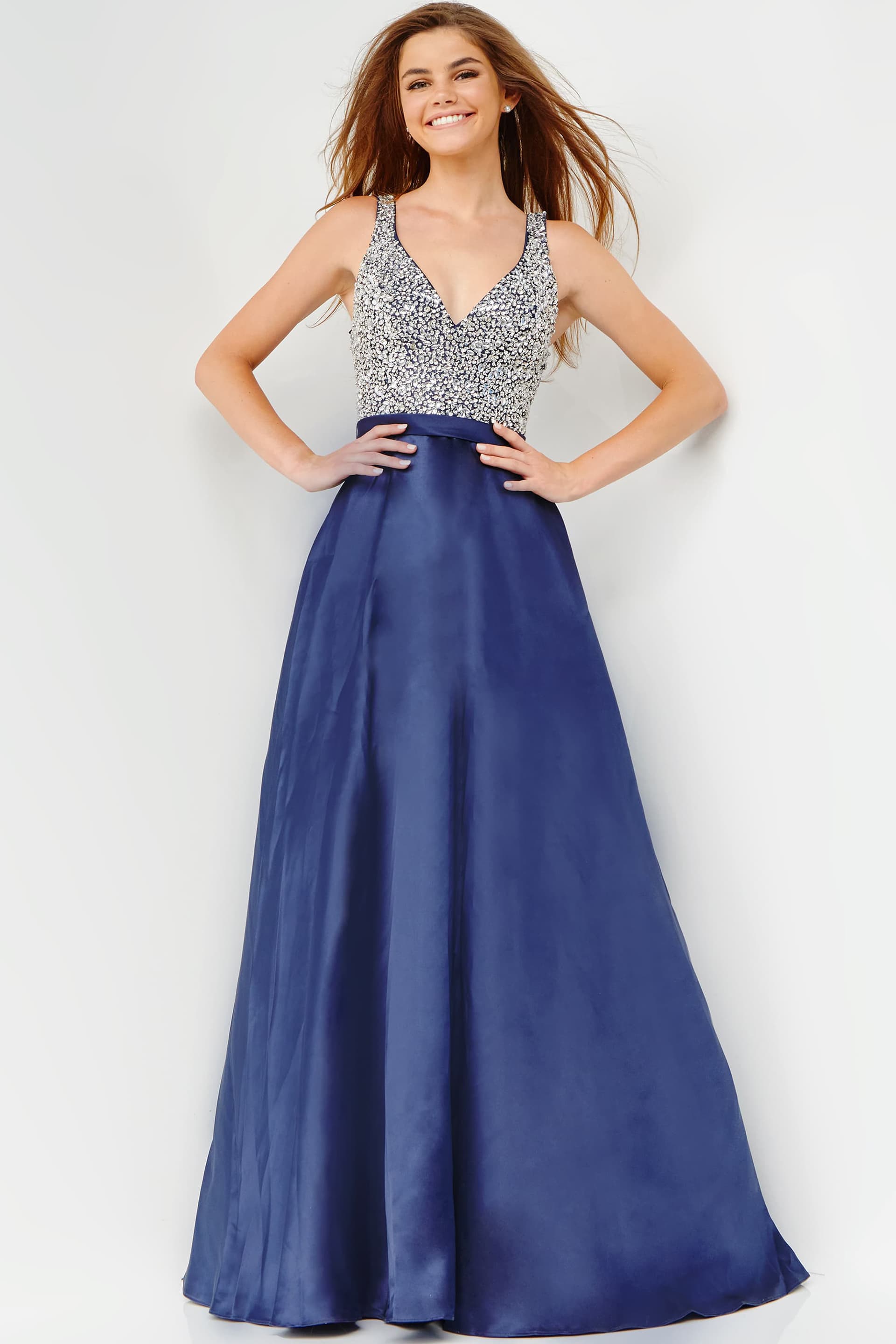 Jovani -JVN08473 V-Neck A-Line Prom Dress