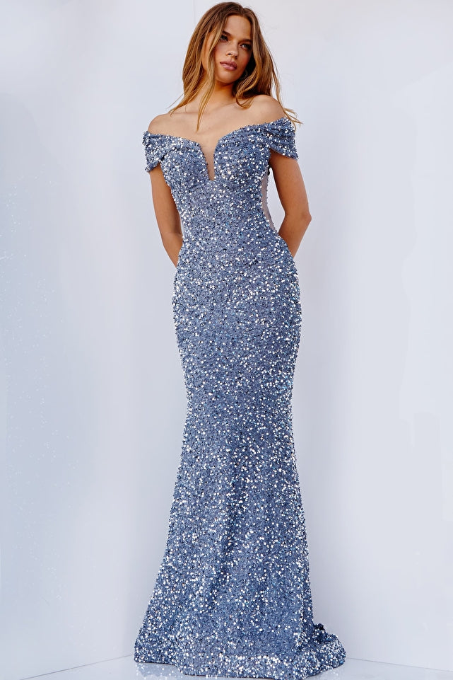 Jovani -JVN23114 Sequin Off Shoulder Prom Dress