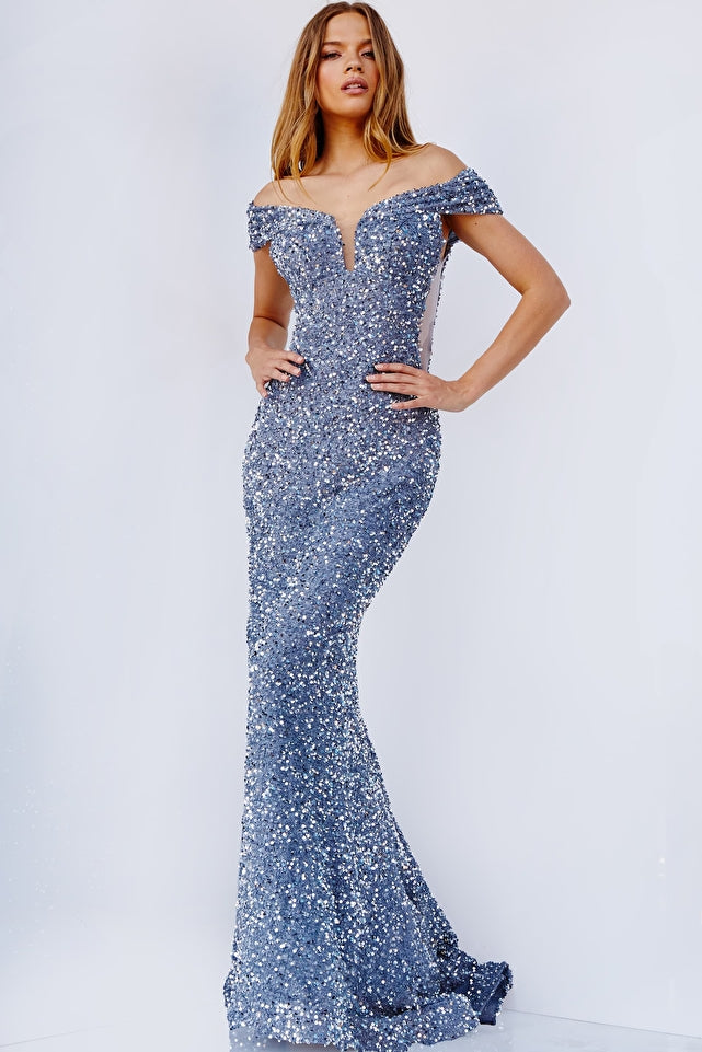 Jovani -JVN23114 Sequin Off Shoulder Prom Dress