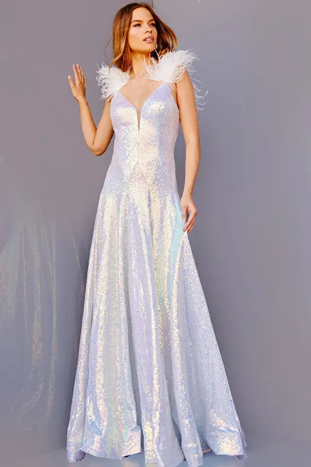 Jovani -JVN24164 Sequin V-Neck Prom A-Line Dress