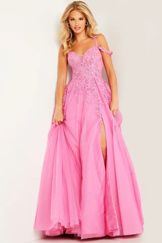 Jovani -25826 Embroidered One Shoulder A-Line Dress