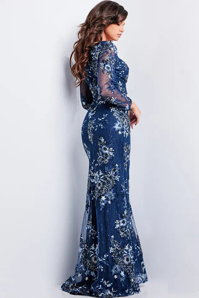 Jovani -36399 Long Sleeve V-Neck Evening Dress