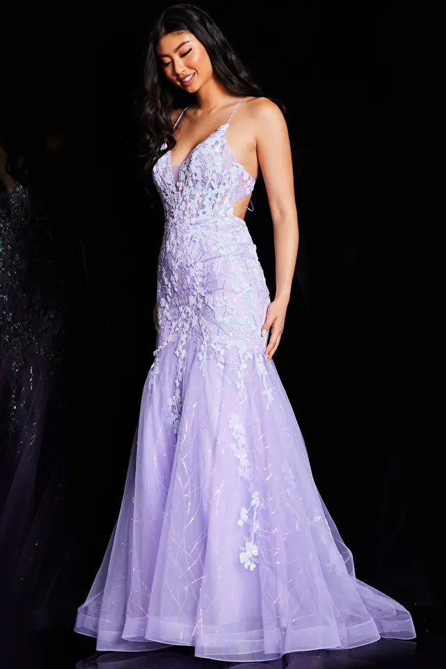 Jovani -37487 V-Neck Cut Out Mermaid Prom Dress