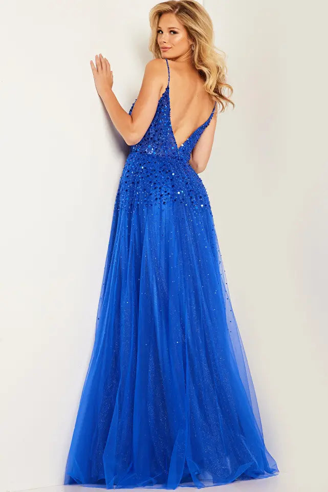 Jovani -38437 Beaded V-Neck Prom Ball Gown