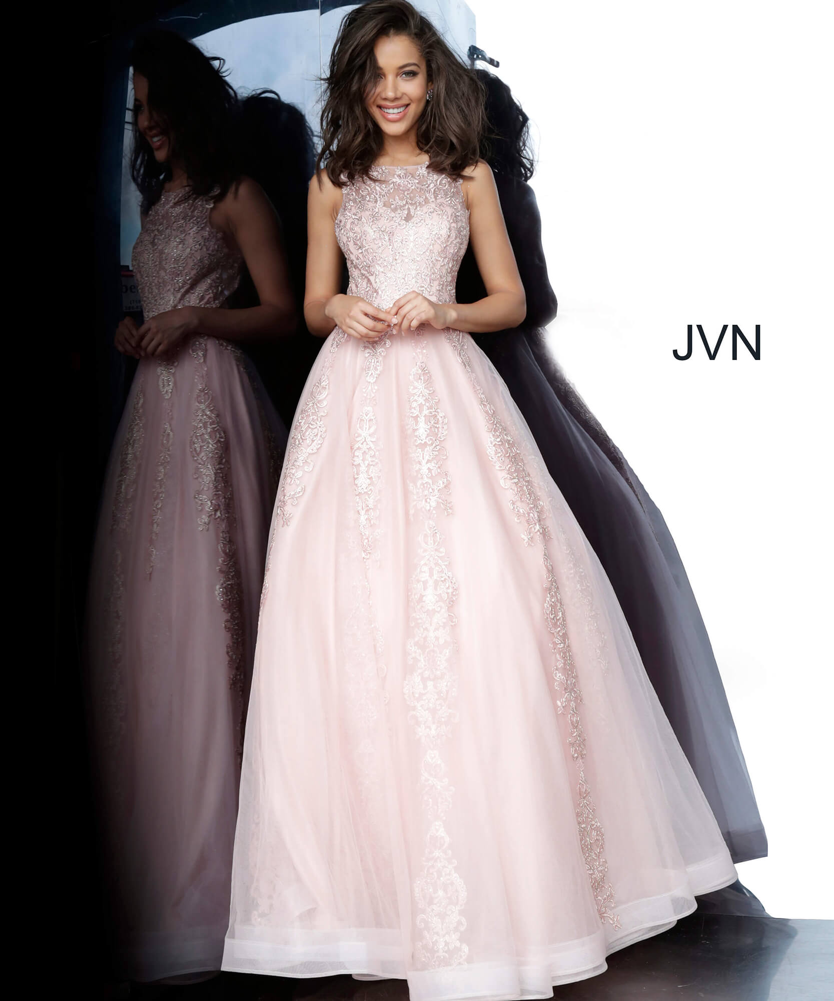 Jovani -59046 Blush Beaded Prom Ballgown