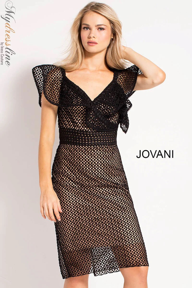 Jovani -M60978 V-Neck Fitted Short Column Dress