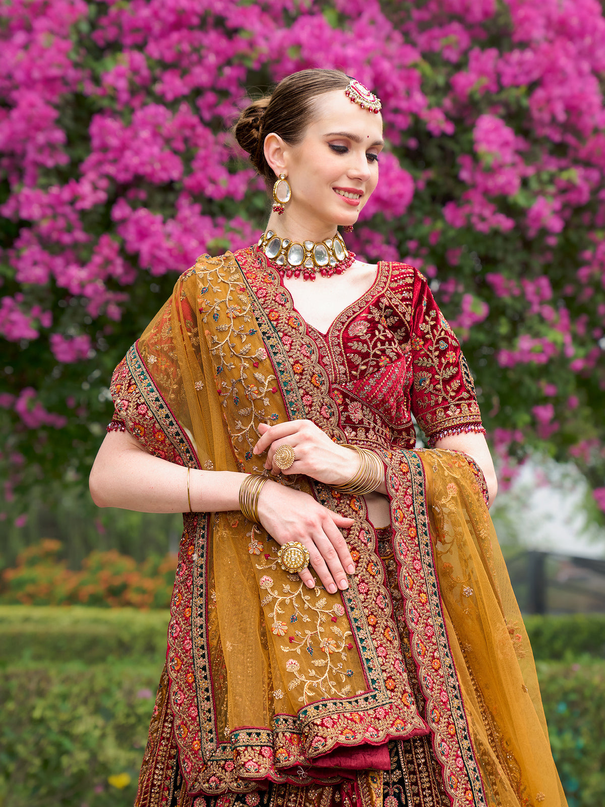 MyFashion -KLS-1206 Elegant Multi Color Velvet Lehenga With Sequins And Jarkan