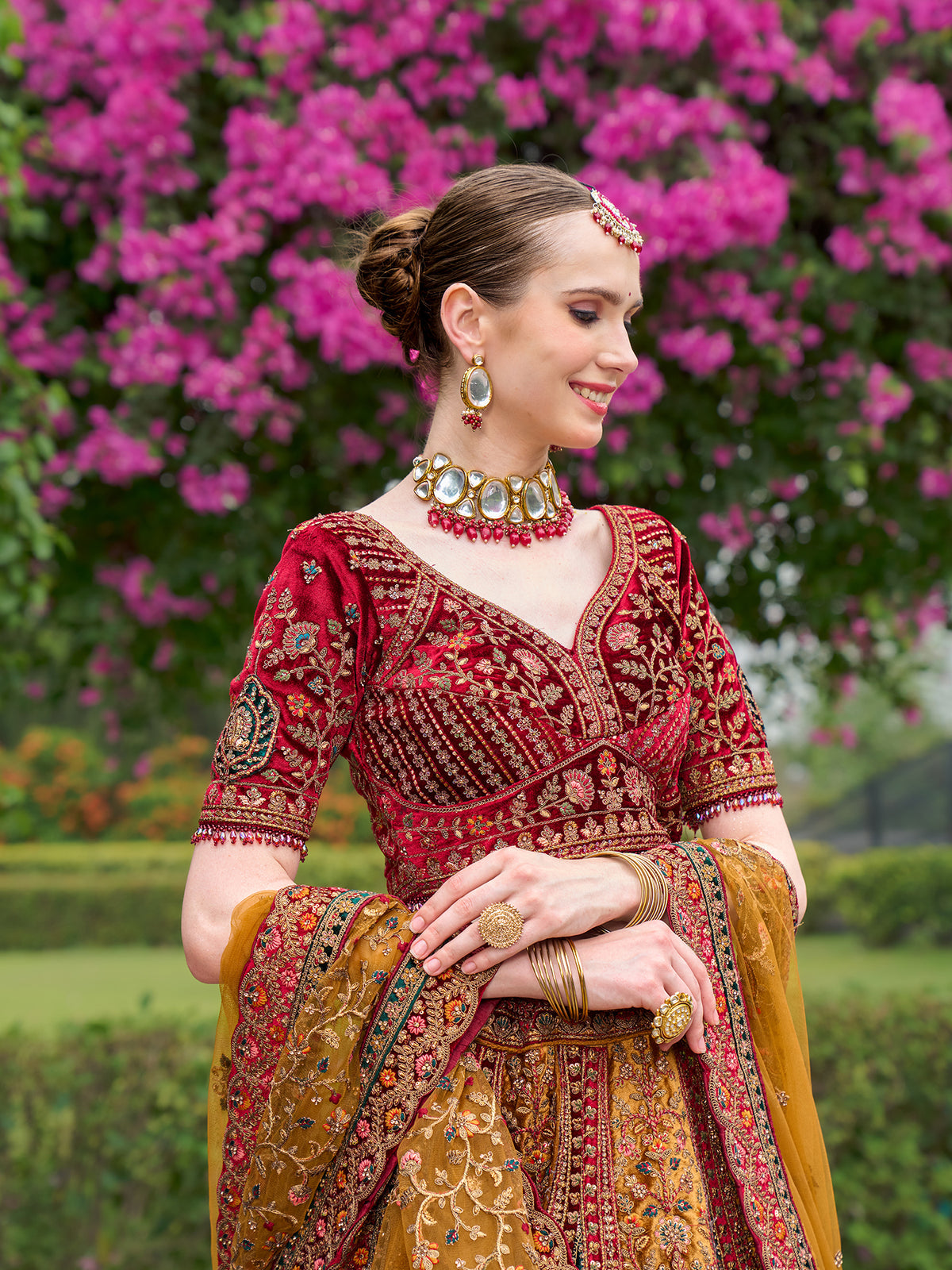 MyFashion -KLS-1206 Elegant Multi Color Velvet Lehenga With Sequins And Jarkan