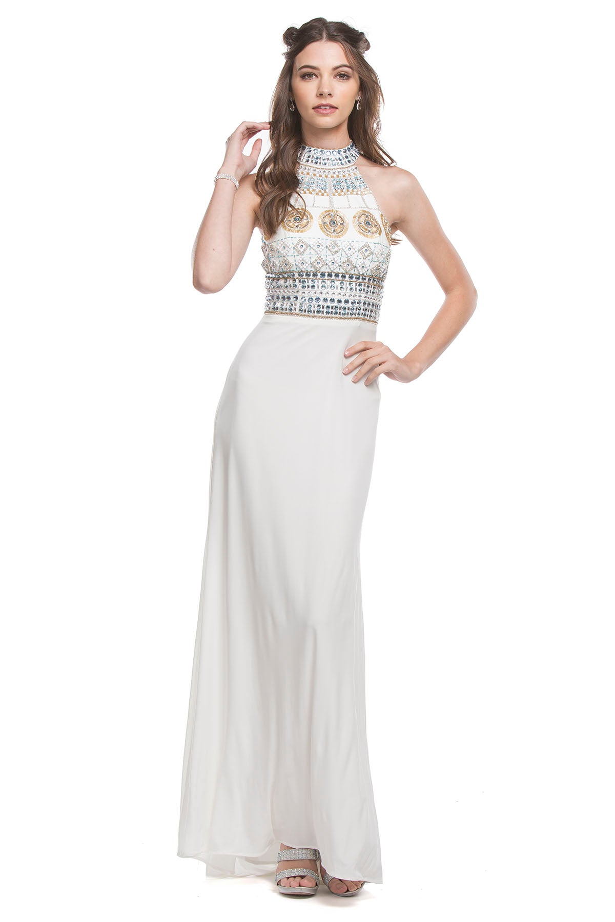 Aspeed Design -L1382 Beaded Long Fitted Halter Dress