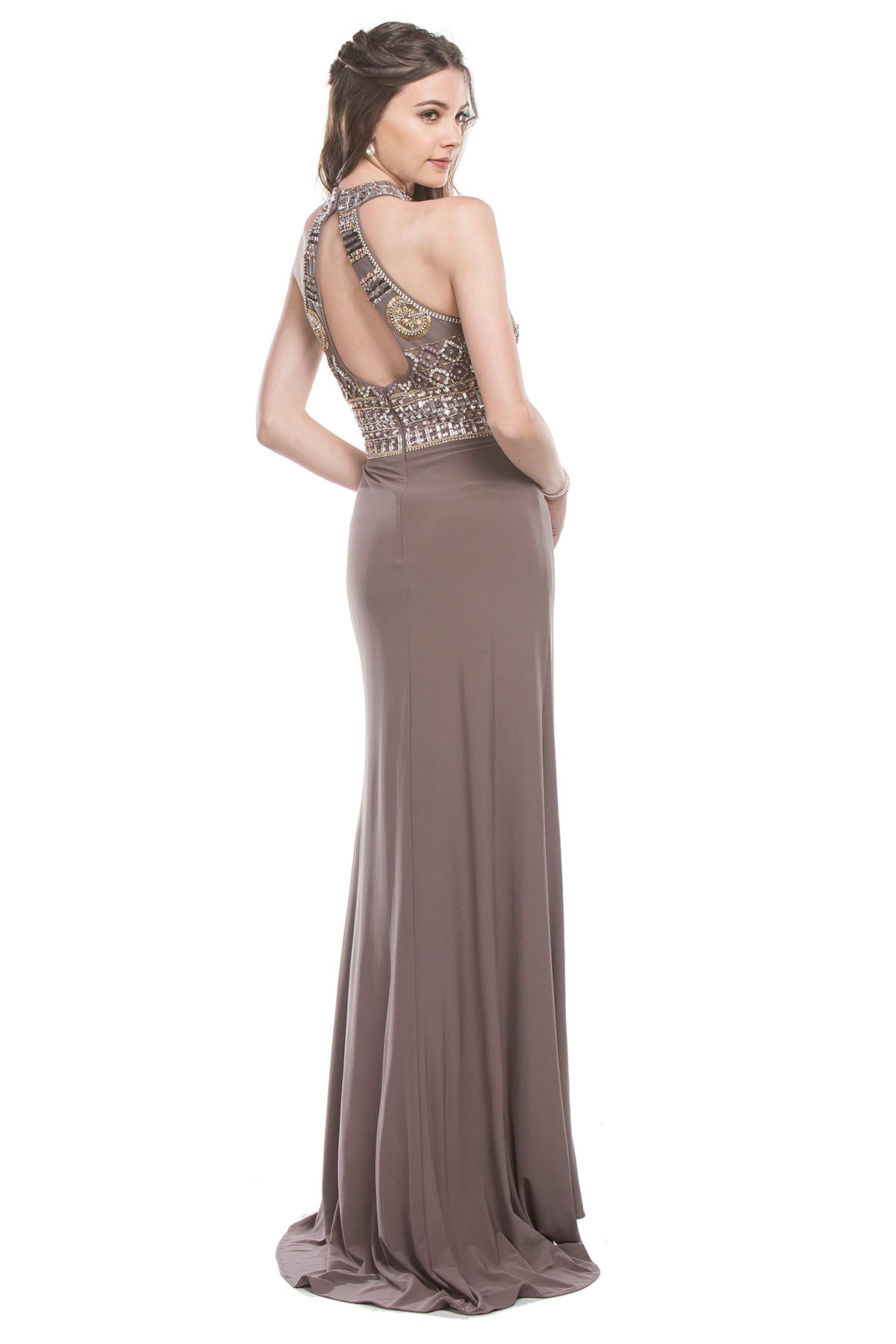 Aspeed Design -L1382 Beaded Long Fitted Halter Dress