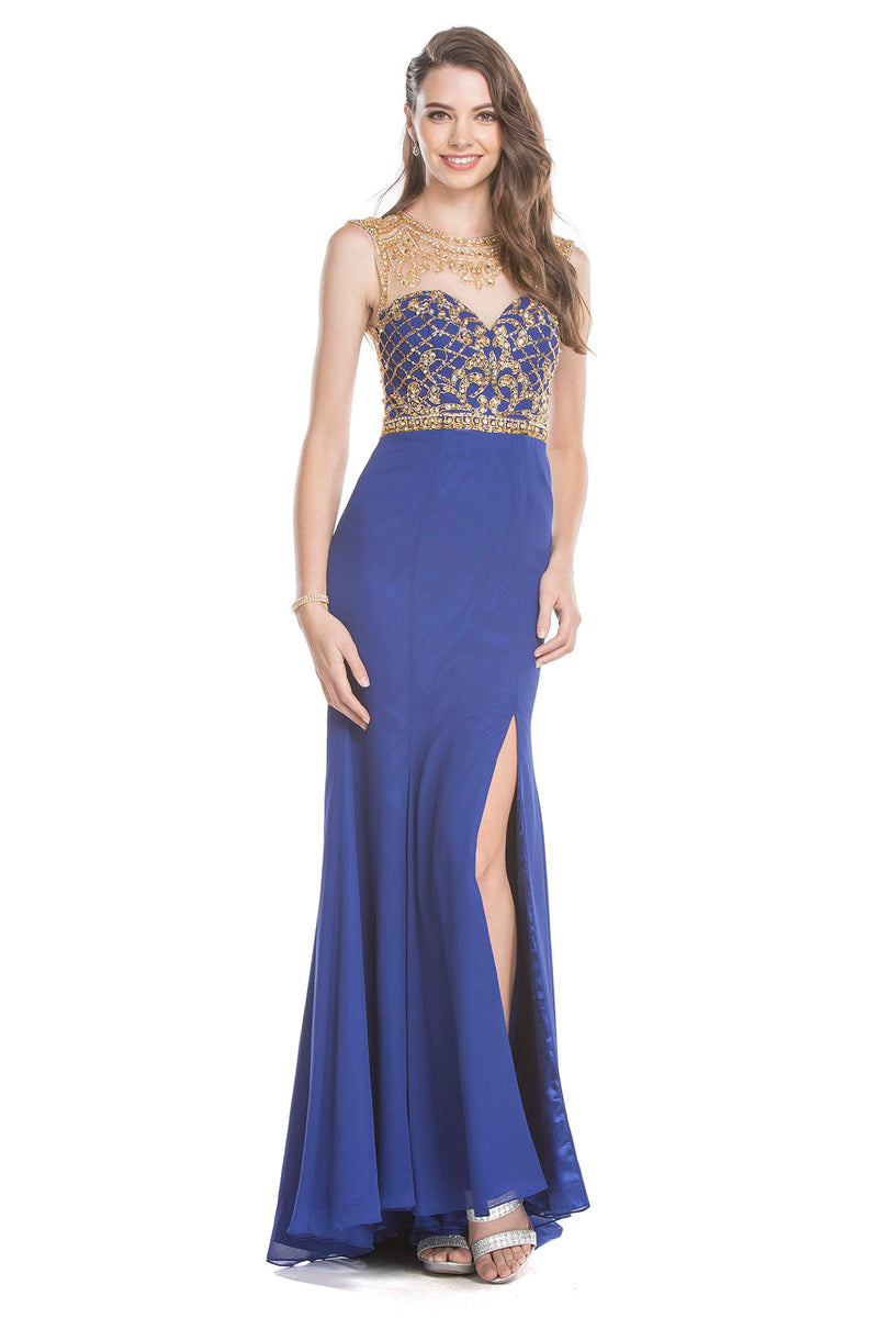 Aspeed Design -L1420 Beaded High Neck Long Sheath Dress