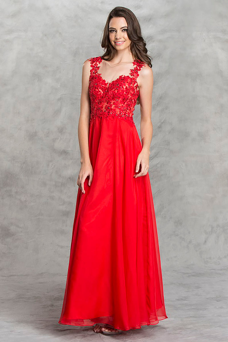 Aspeed Design -L1425 Illusion Back Long A-Line Prom Dress