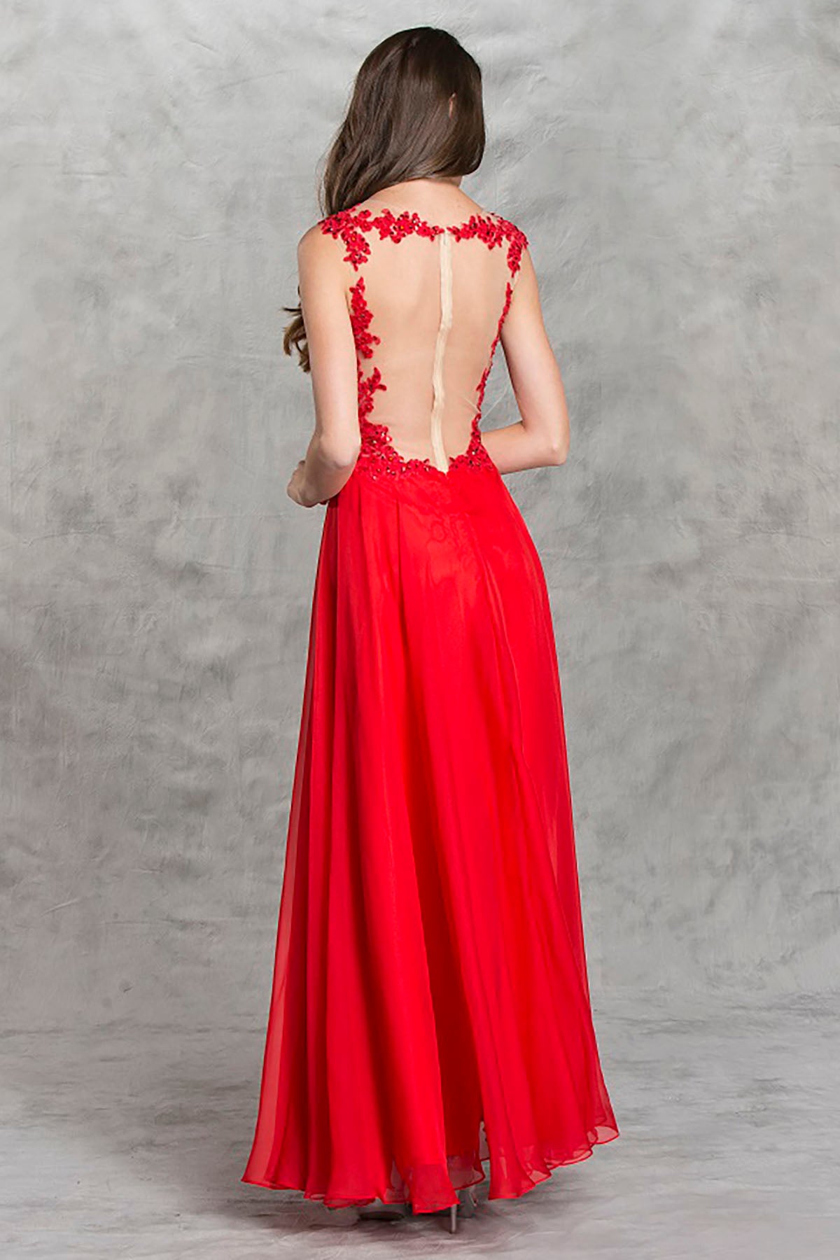 Aspeed Design -L1425 Illusion Back Long A-Line Prom Dress