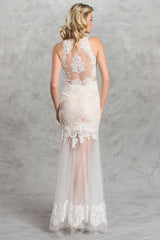 Aspeed Design -L1432 Halter Neck Long Sheath Gown Illusion Skirt
