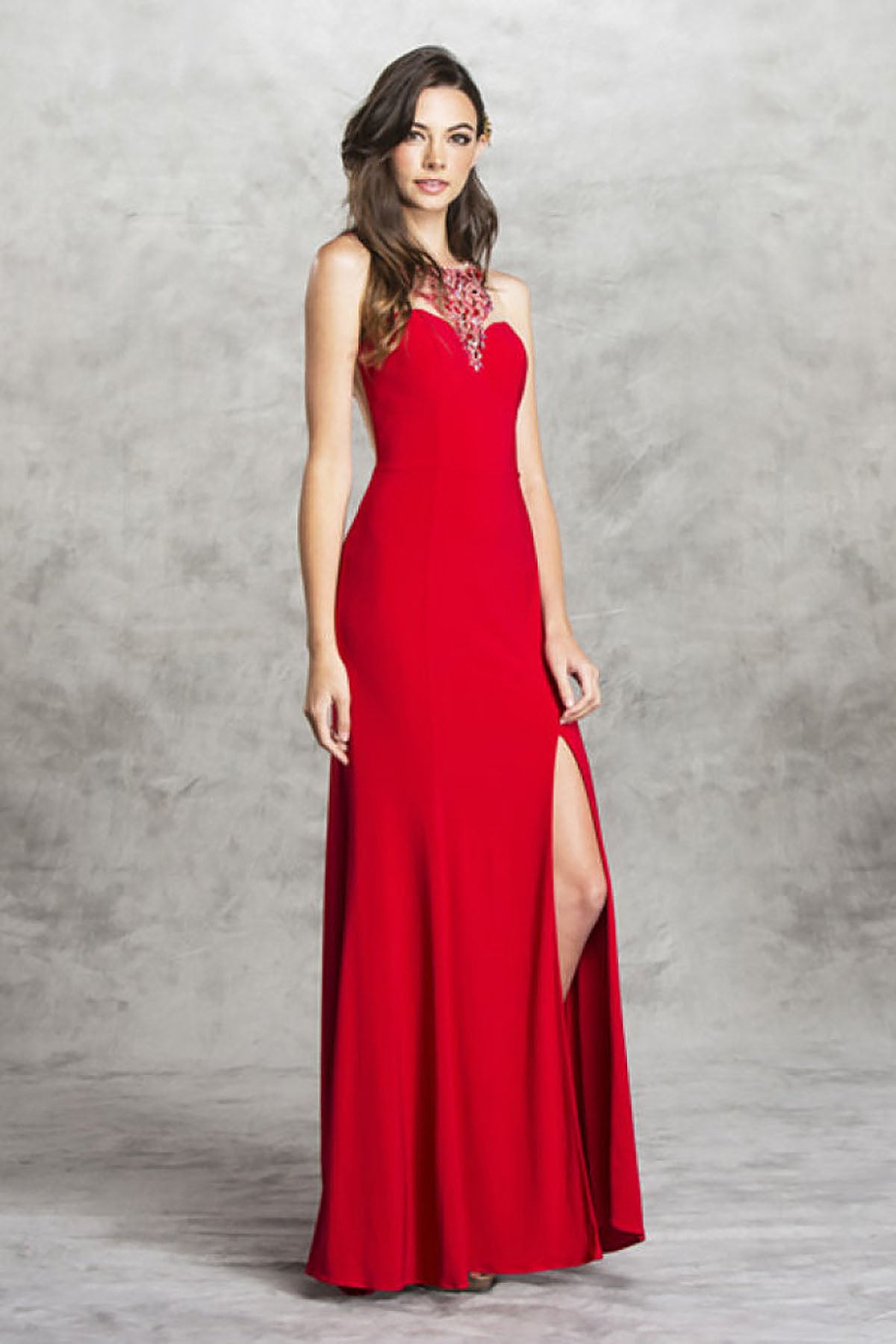 Aspeed Design -L1449 Jewel Neck Sheath Dress